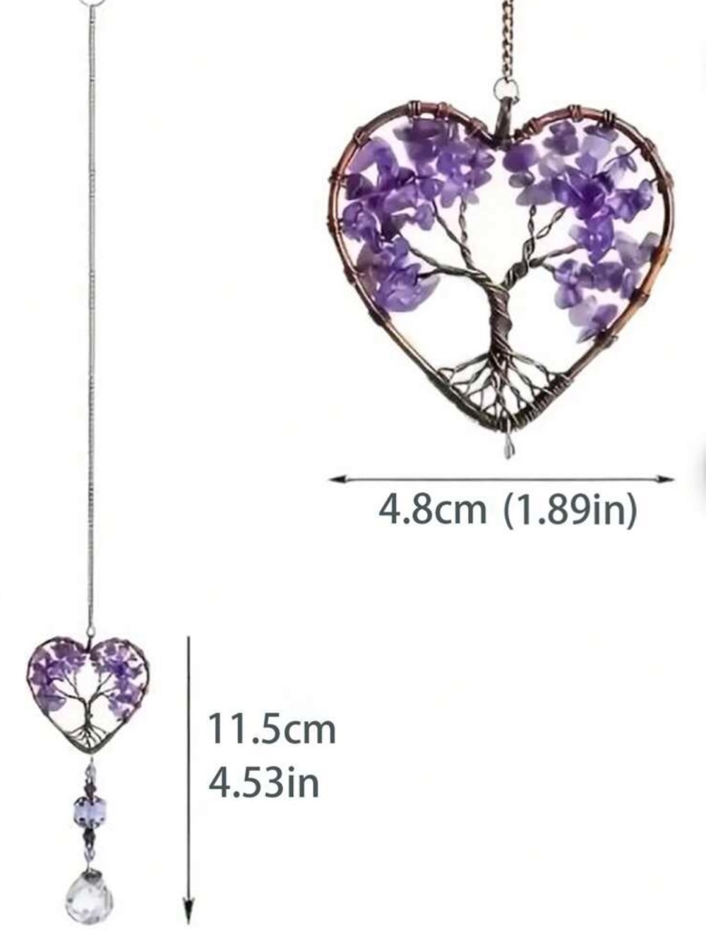 Natural Amethyst and Crystal Tree of Life Suncatcher NEW home car decor - Picture 6 of 6
